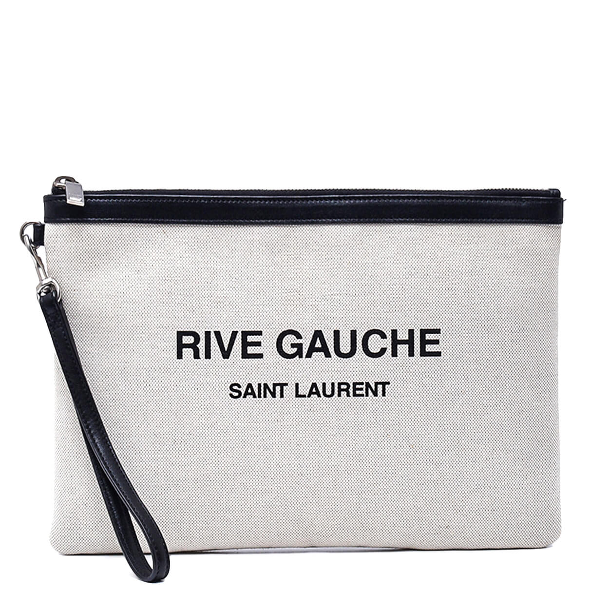 Saint Laurent -Beige & Black Rive Gauche Canvas Clutch Bag 